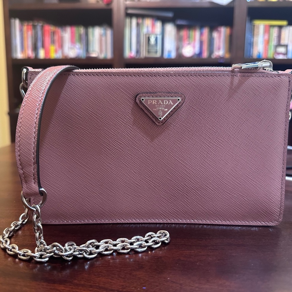 Prada, Zip Pochette Shoulder Bag, Saffiano Leather, Color Pink (Mauve)